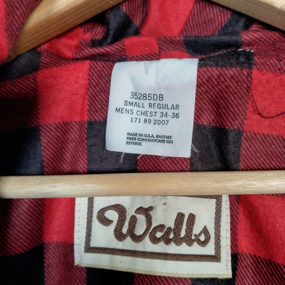 Vintage Walls Workwear Jacket S Blue Jean Denim Flannel Red Buffalo Plaid Lined - Picture 4 of 16